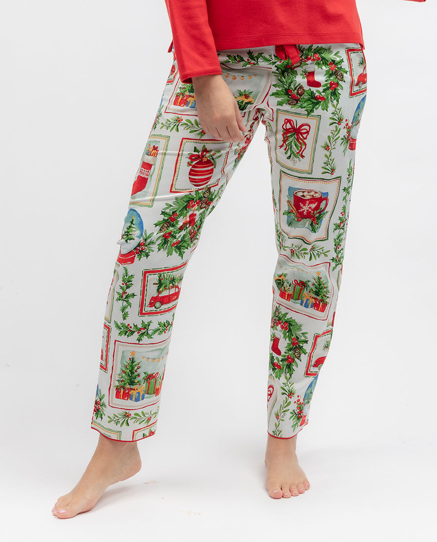 Womens Christmas Postcard Print Pyjama Bottoms