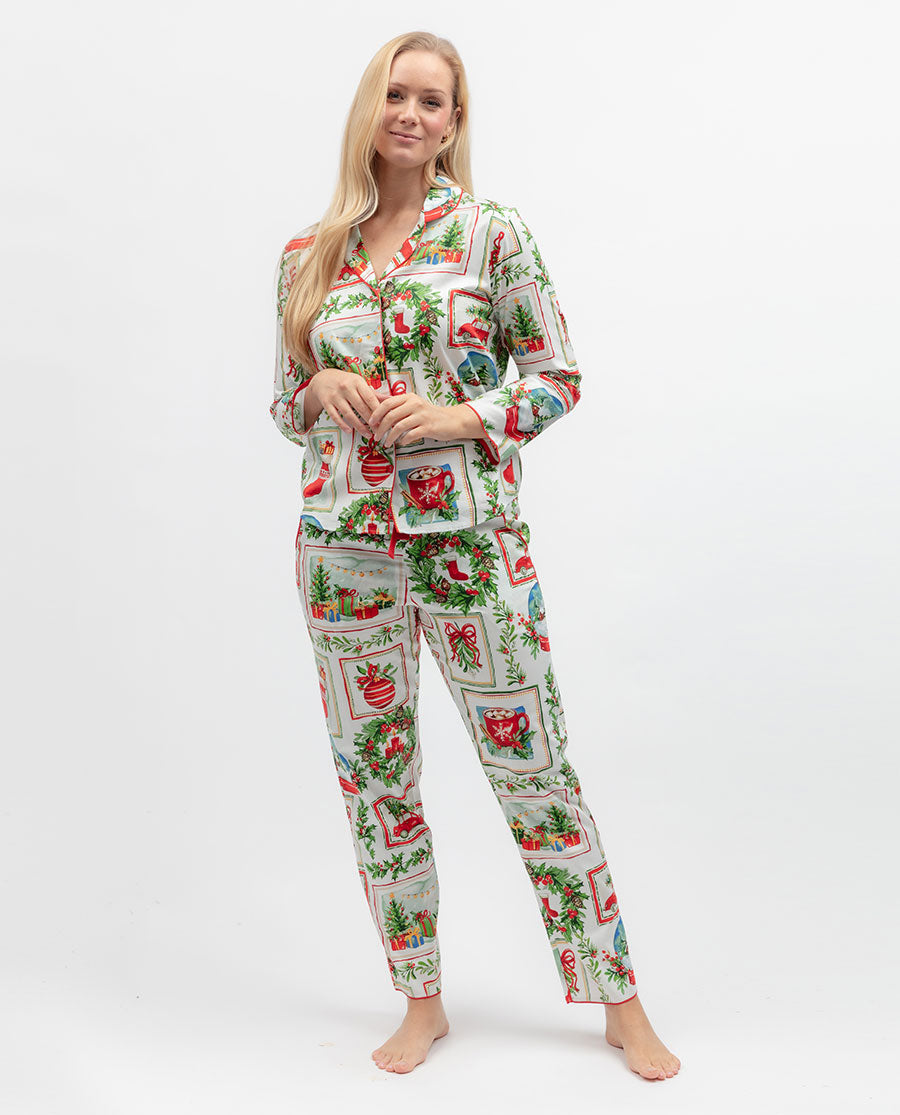Womens Christmas Postcard Print Pyjama Bottoms