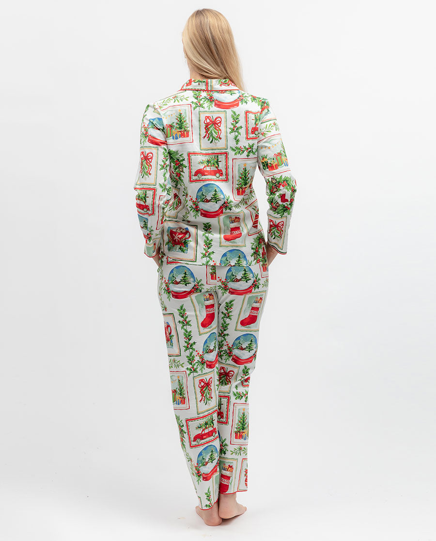 Womens Christmas Postcard Print Pyjama Bottoms