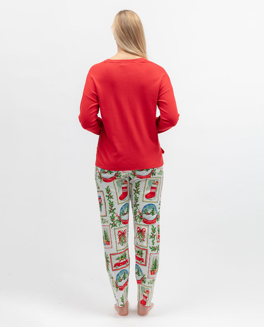 Womens Christmas Postcard Print Pyjama Bottoms