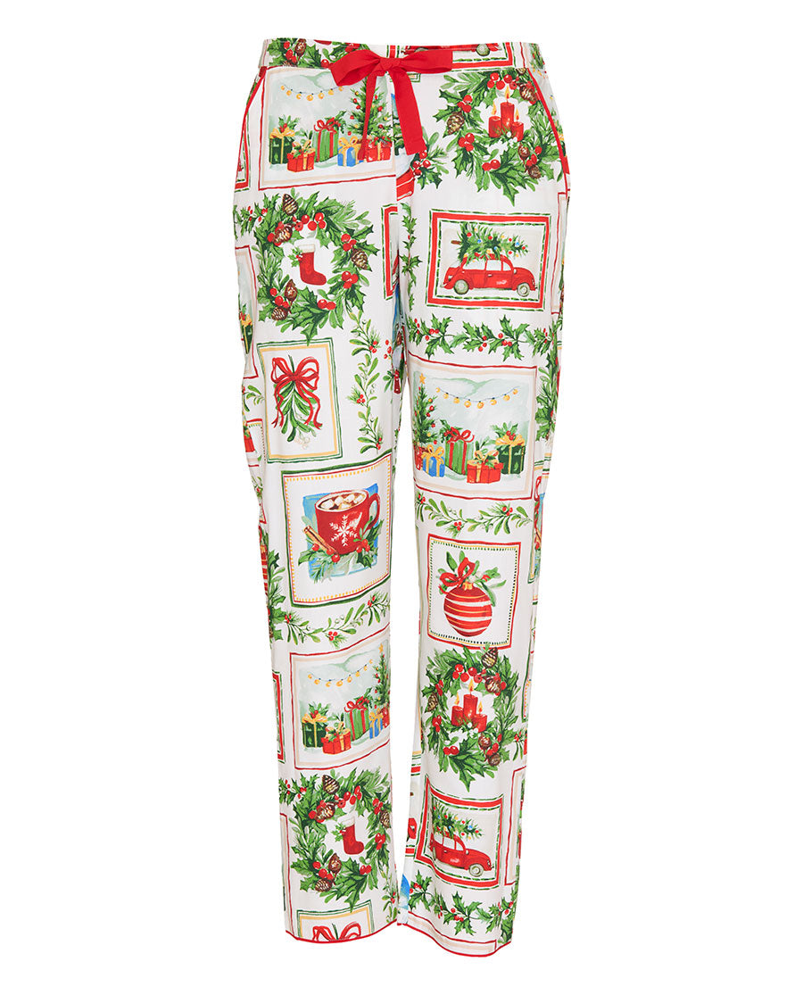 Womens Christmas Postcard Print Pyjama Bottoms
