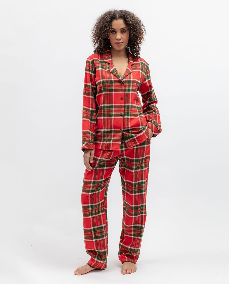 Womens Red Brushed Check Pyjama Set