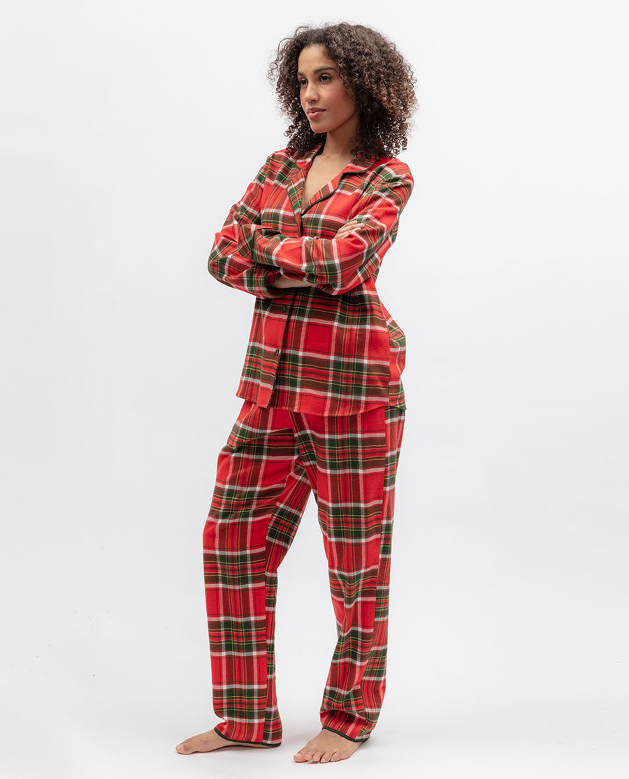 Womens Red Brushed Check Pyjama Set
