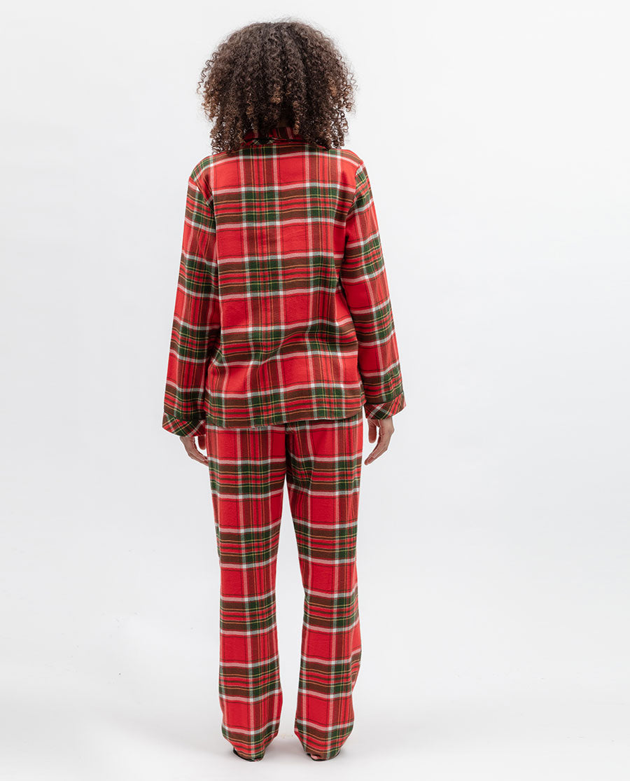 Womens Red Brushed Check Pyjama Set
