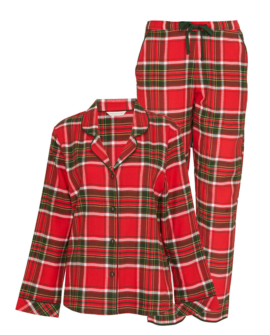 Womens Red Brushed Check Pyjama Set