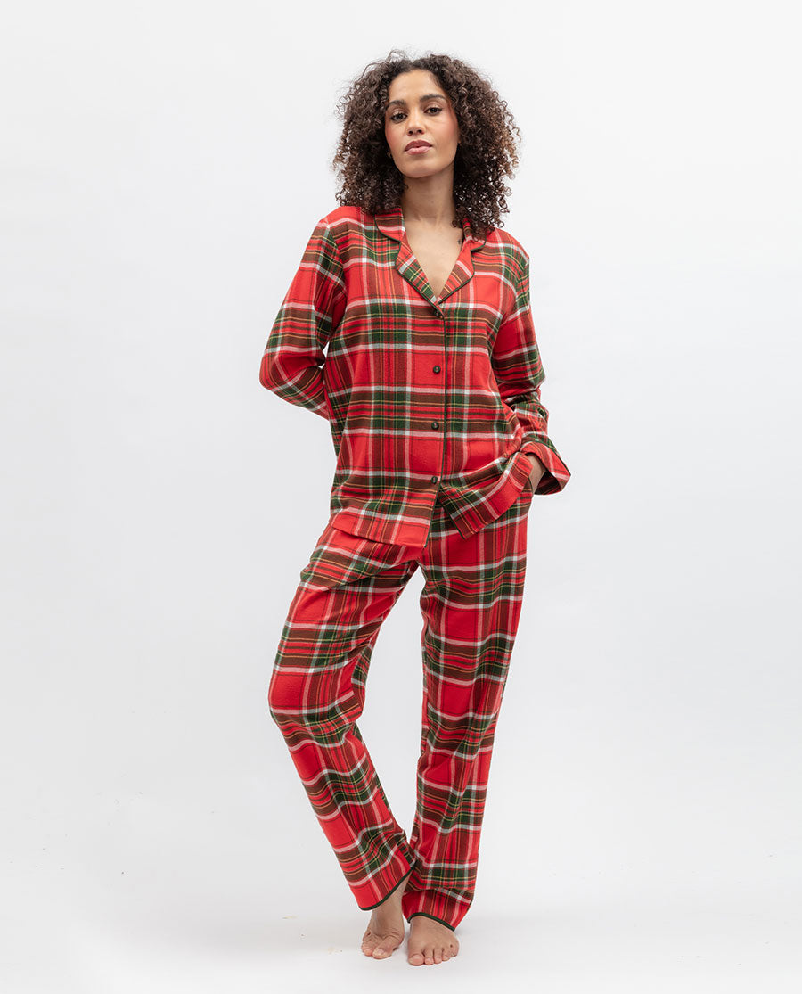 Womens Red Brushed Check Pyjama Top