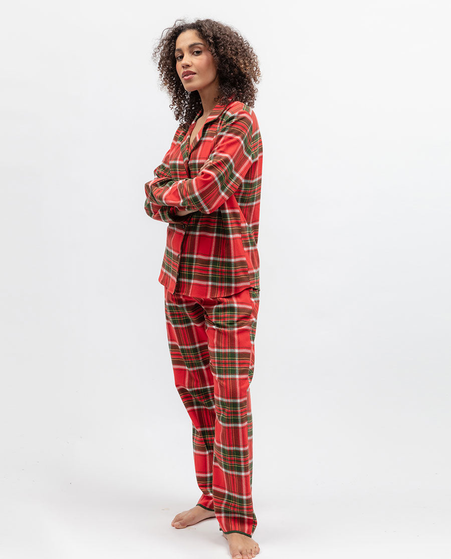Womens Red Brushed Check Pyjama Top