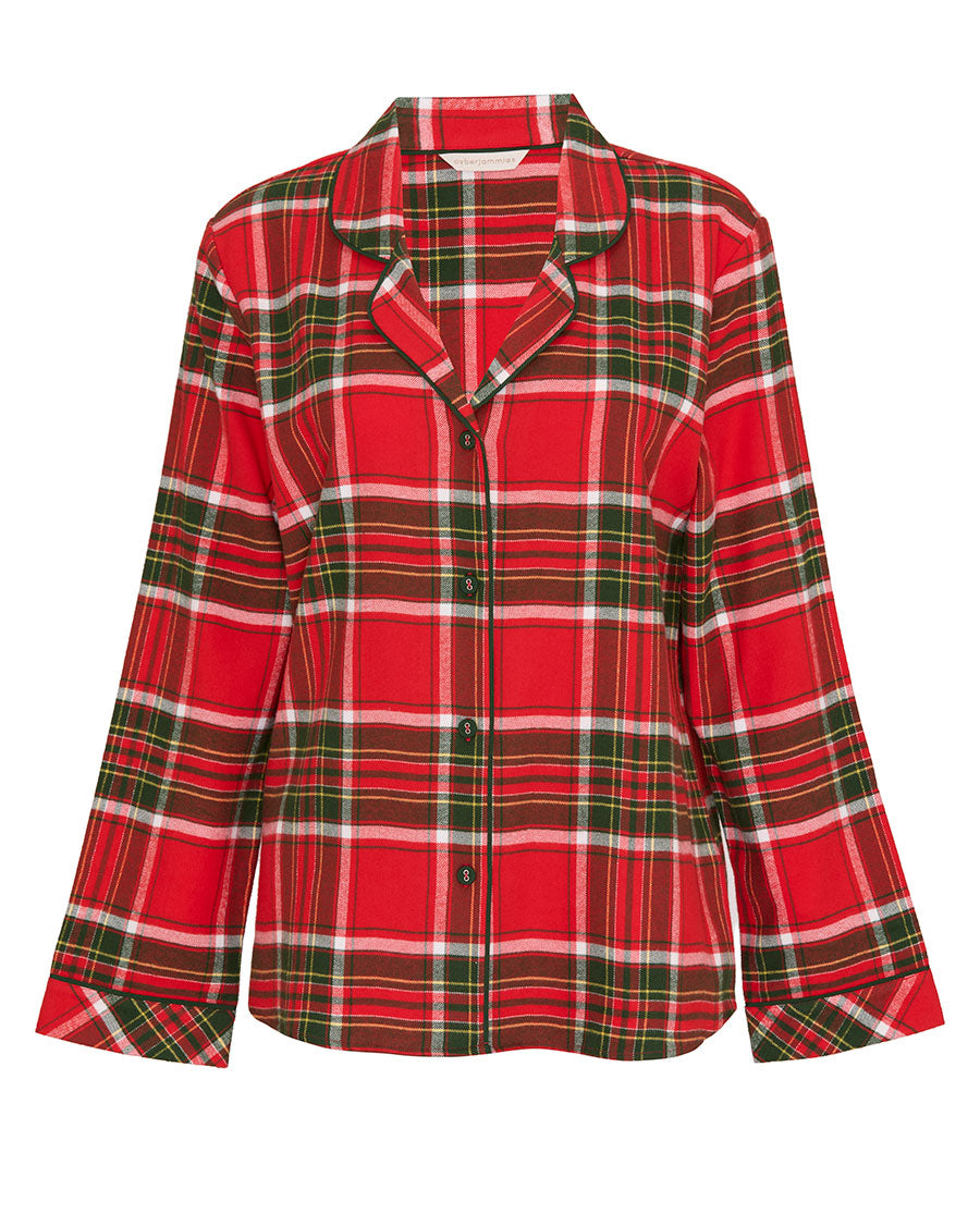 Womens Red Brushed Check Pyjama Top