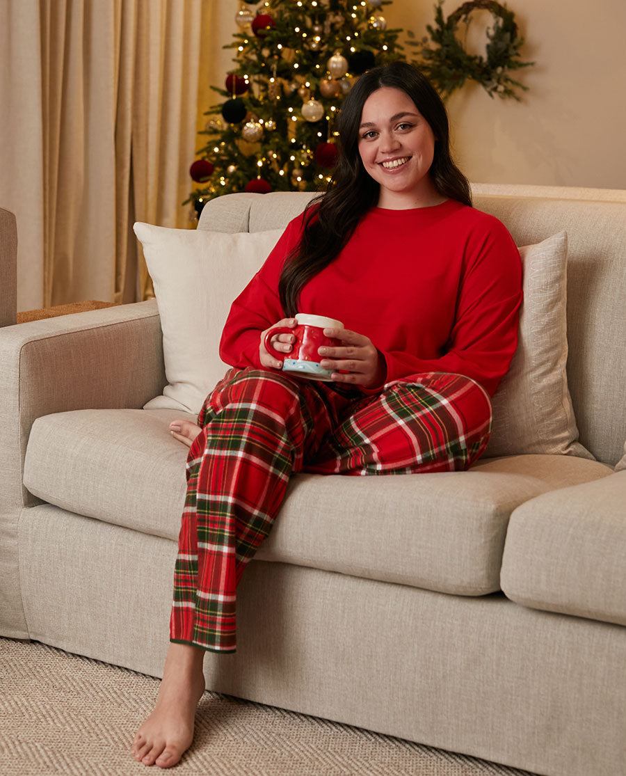Womens Red Brushed Check Pyjama Bottoms
