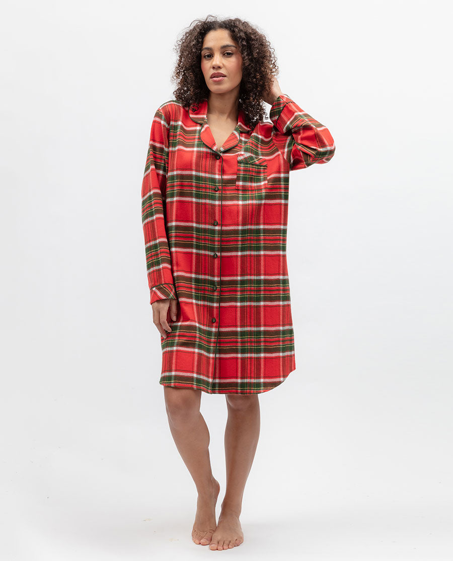 Womens Red Brushed Check Nightshirt