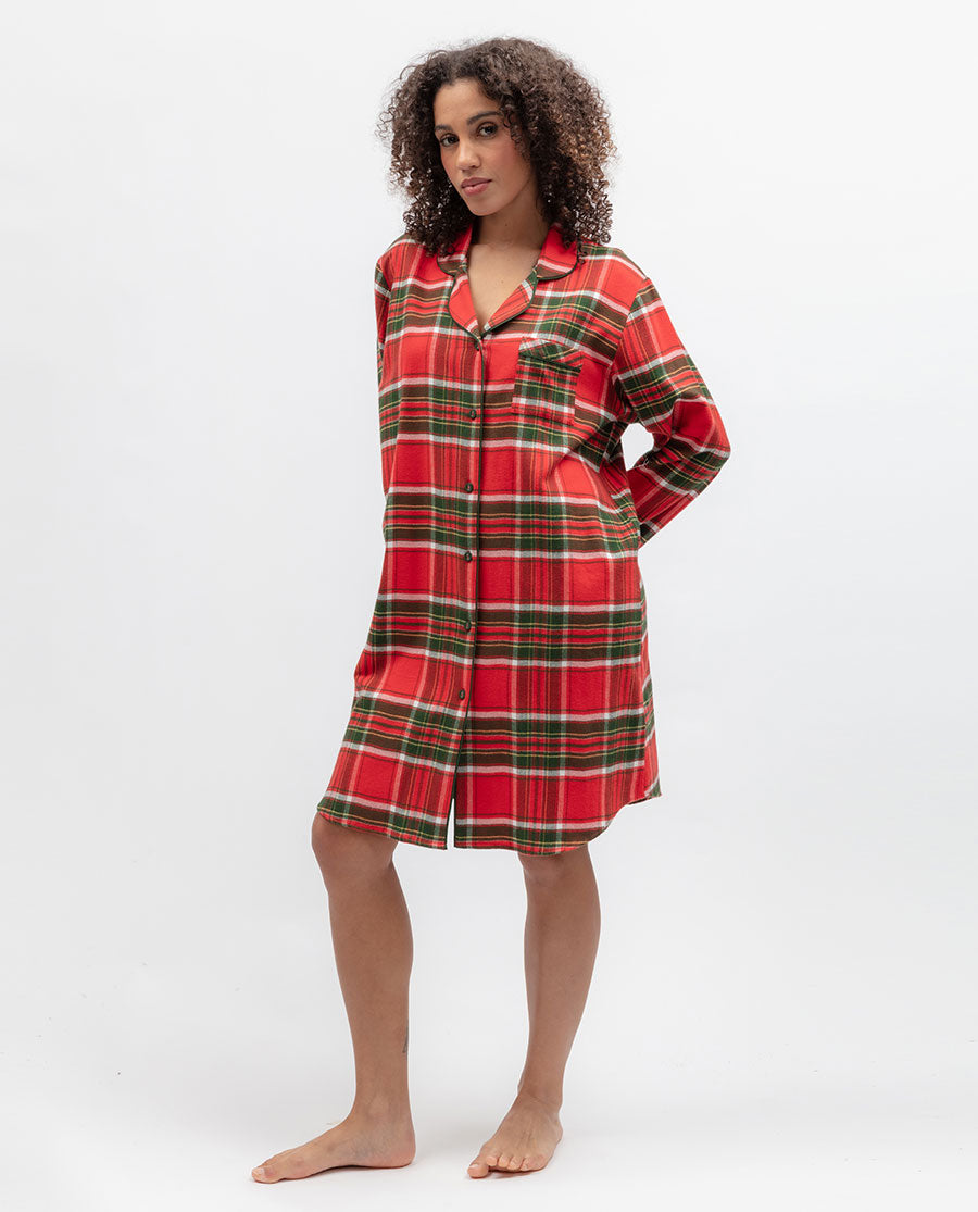 Womens Red Brushed Check Nightshirt