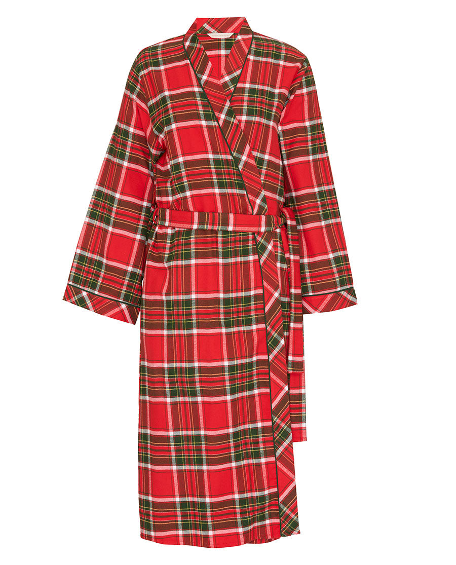 Womens Red Brushed Check Long Dressing Gown