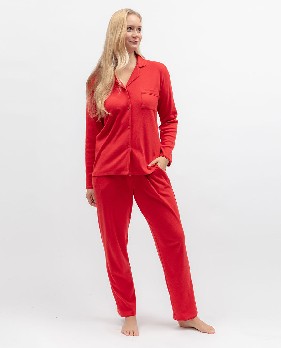 Womens Ribbed Revere Long Sleeve Jersey Pyjama Top