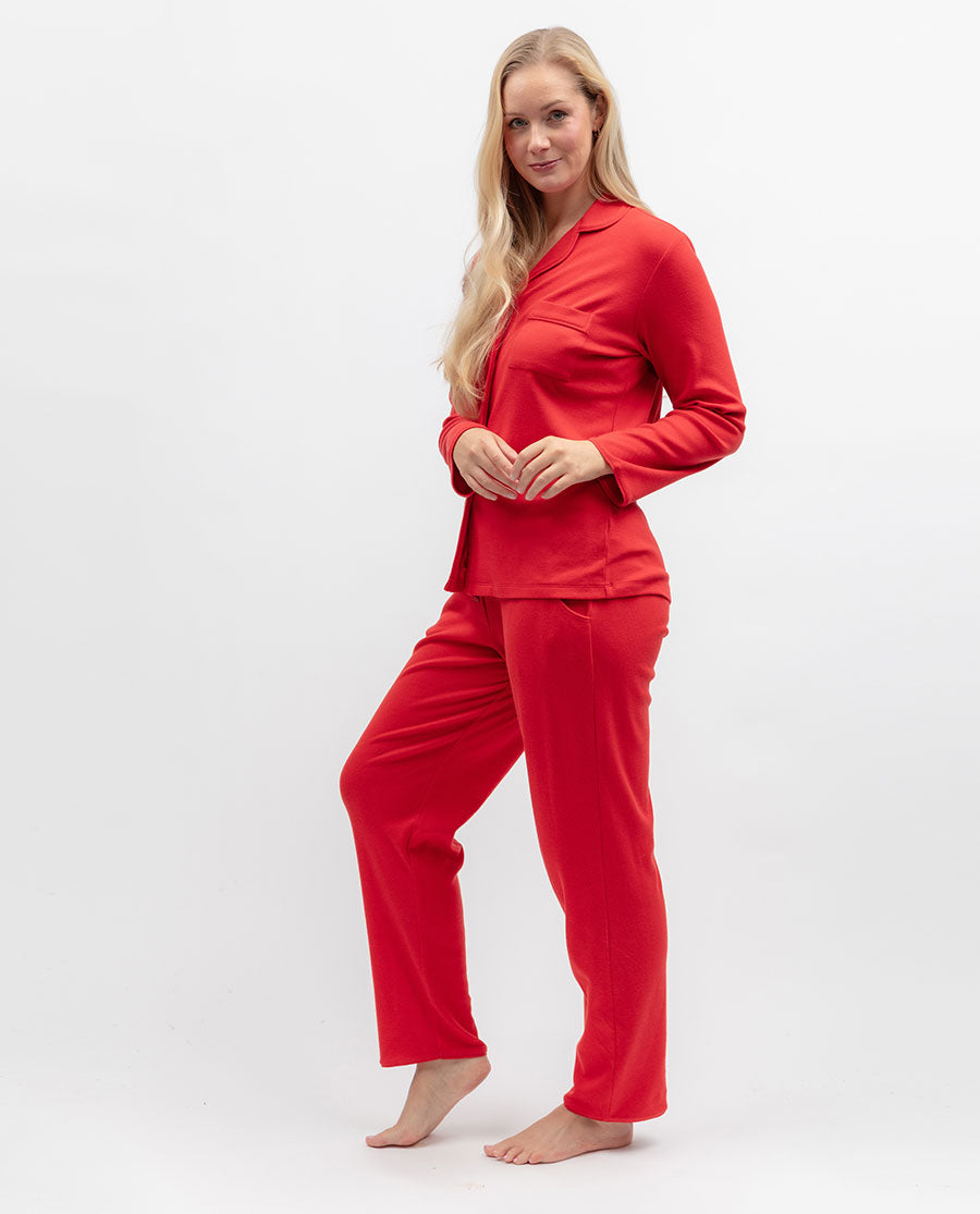 Womens Ribbed Revere Long Sleeve Jersey Pyjama Top