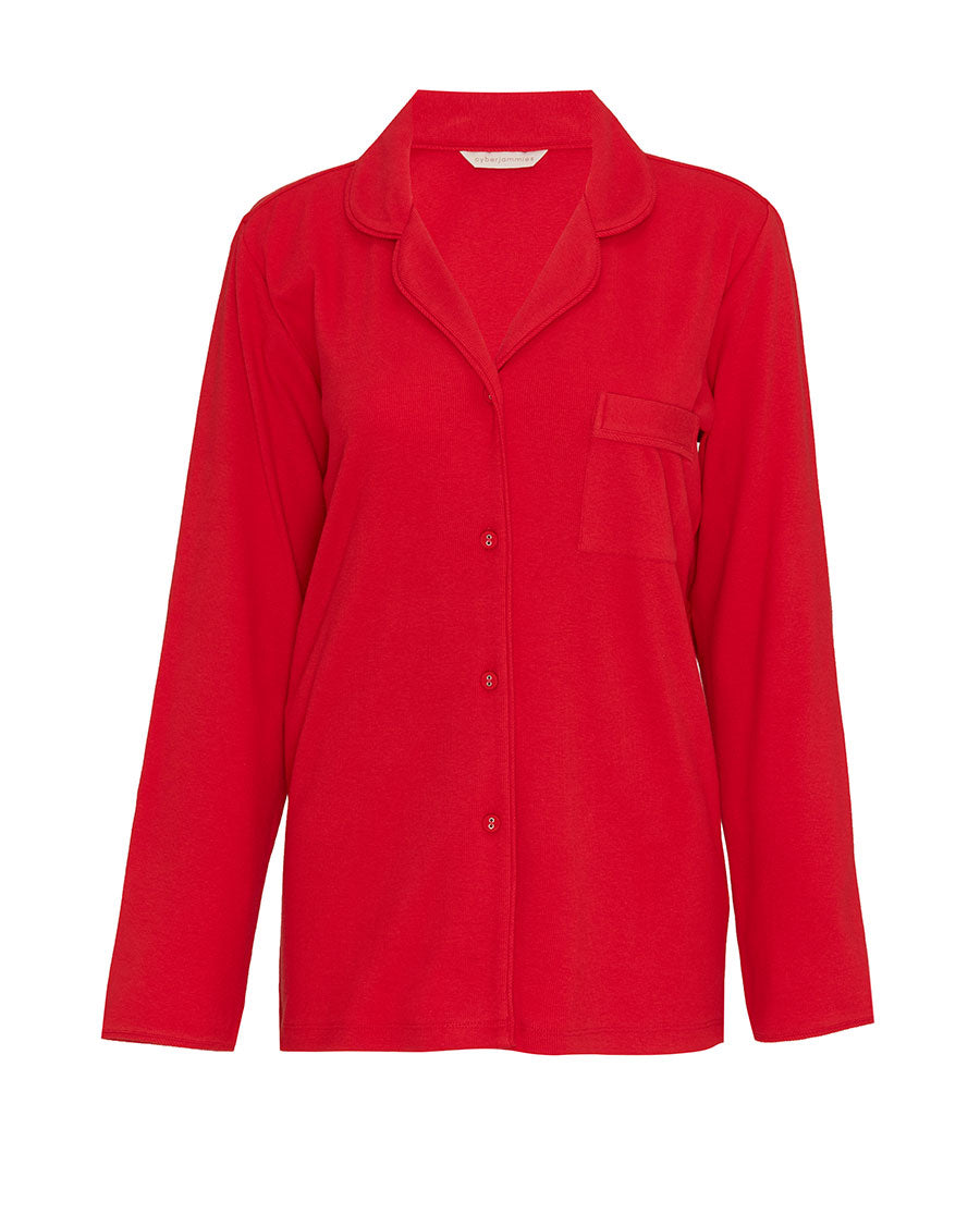 Womens Ribbed Revere Long Sleeve Jersey Pyjama Top
