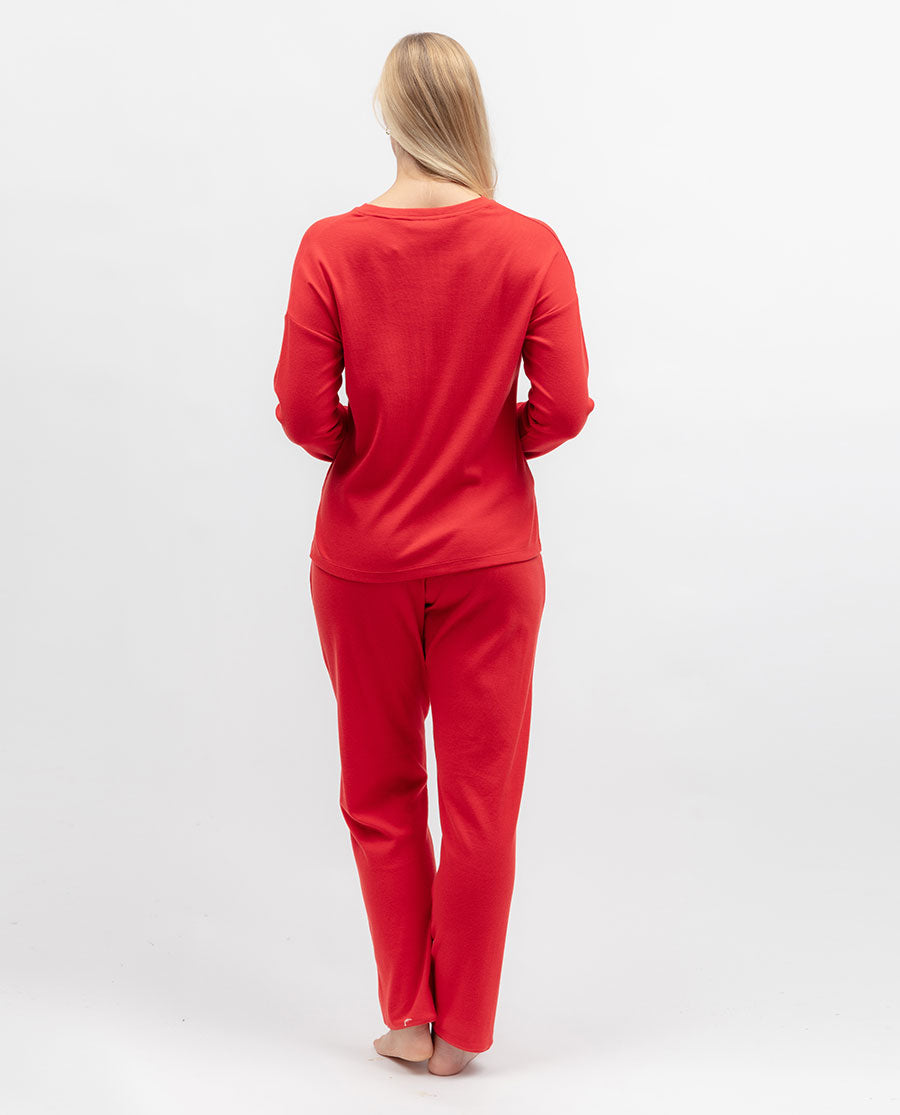 Womens Ribbed Long Sleeve Jersey Pyjama Set