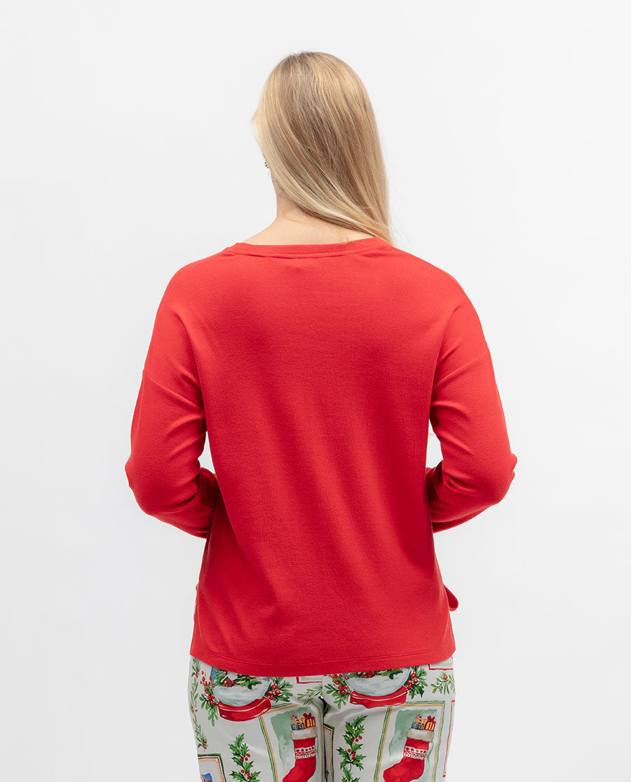 Womens Ribbed Long Sleeve Jersey Pyjama Top