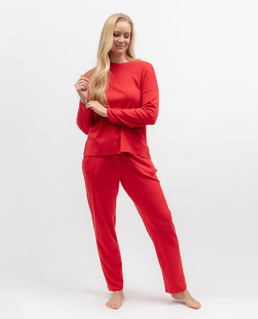Womens Ribbed Long Sleeve Jersey Pyjama Top