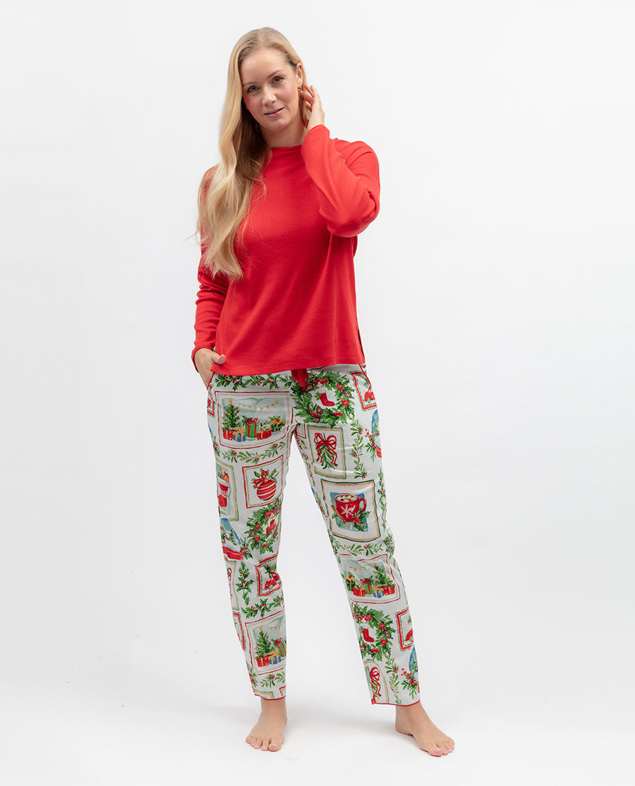 Womens Ribbed Long Sleeve Jersey Pyjama Top