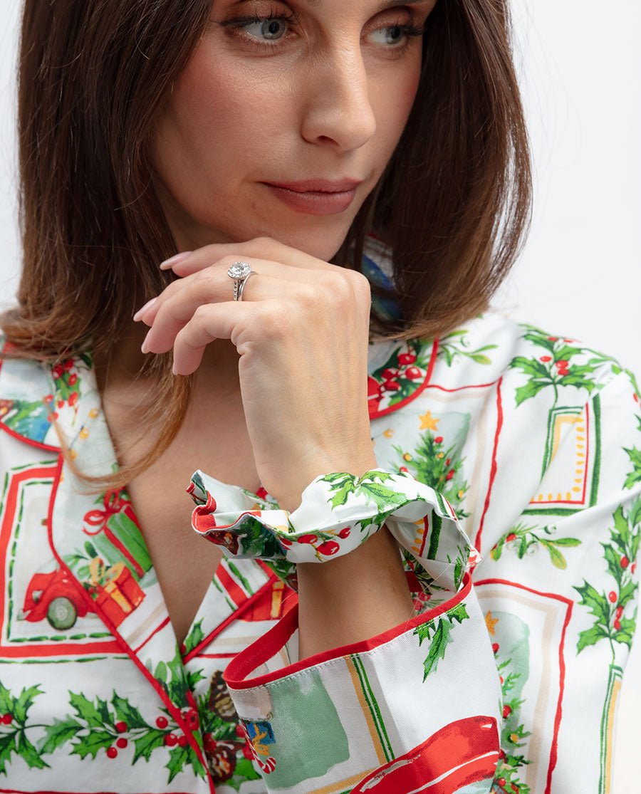 Womens Christmas Postcard Print Scrunchie