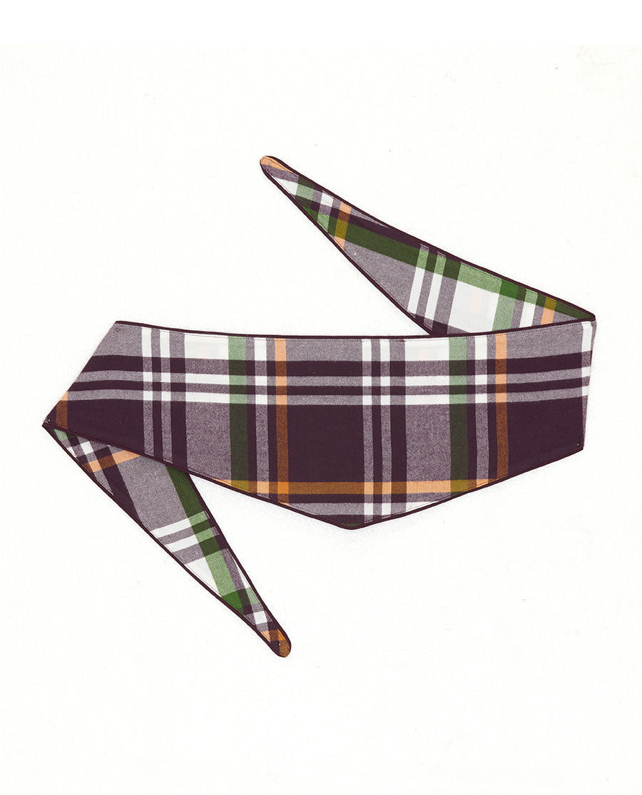 Lightly Brushed  Plum Check Dog Neckerchief