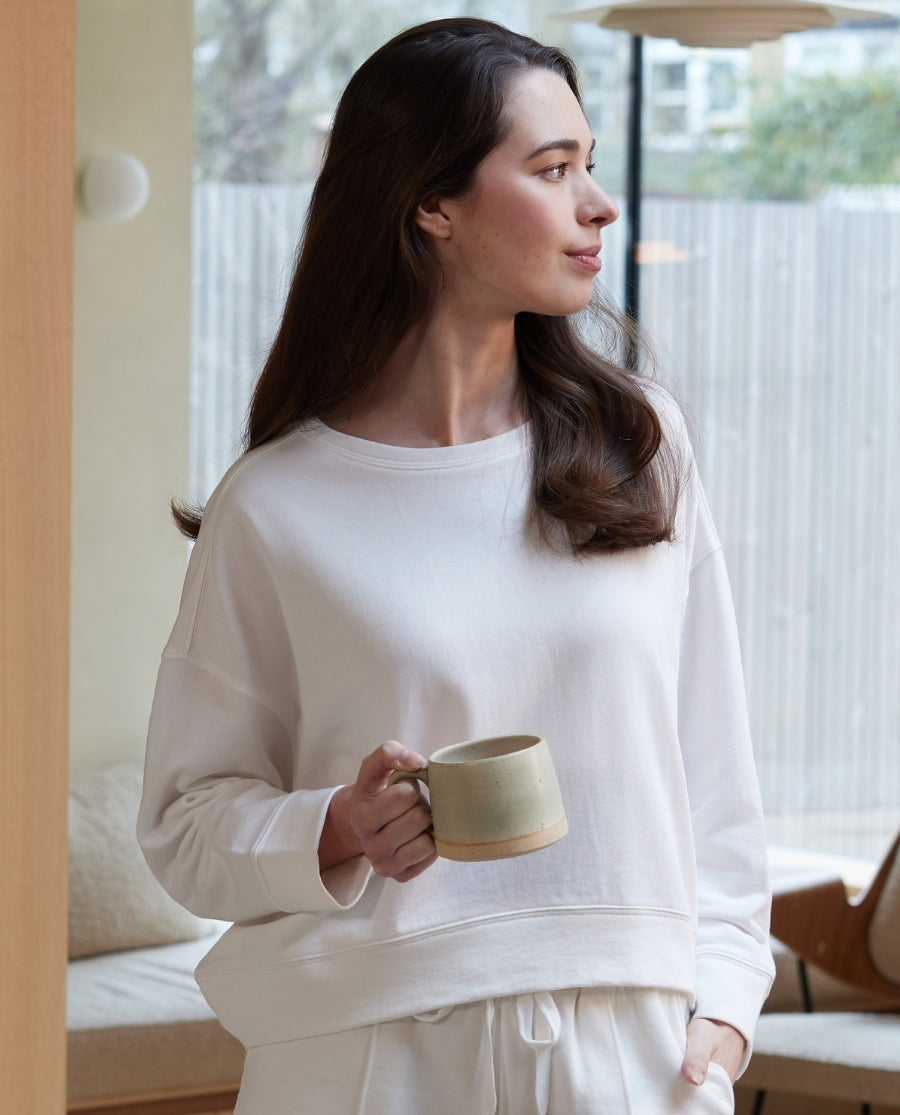 The Lounge Edit Womens White Jersey Crew-Neck Sweatshirt