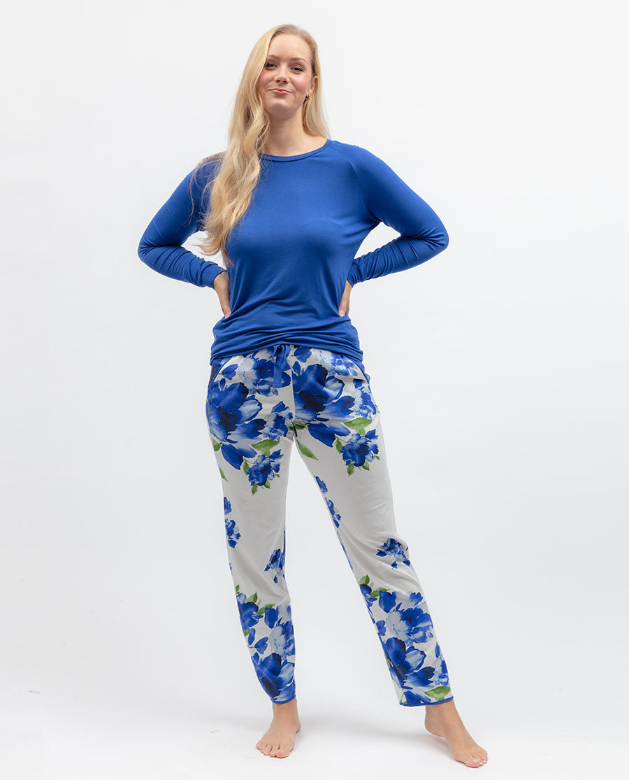 Womens Blue Slouch Jersey Pyjama Top