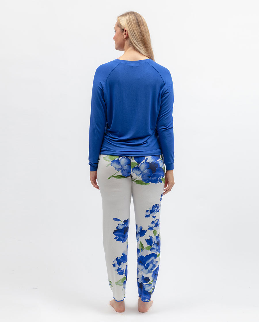Womens Blue Slouch Jersey Pyjama Top