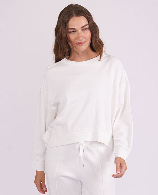 Womens White Jersey Crew-Neck Sweatshirt