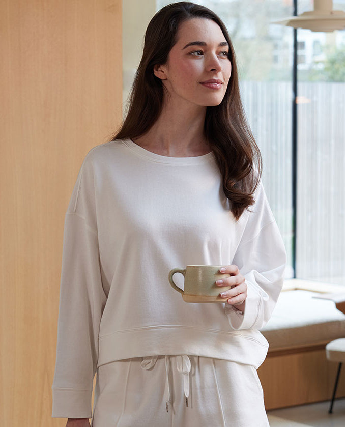 The Lounge Edit Womens White Jersey Crew-Neck Sweatshirt
