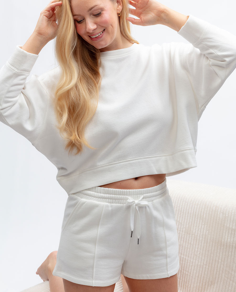 Womens White Jersey Crew-Neck Sweatshirt