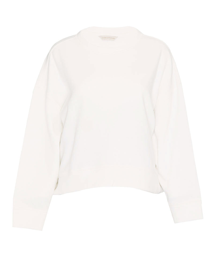 Womens White Jersey Crew-Neck Sweatshirt