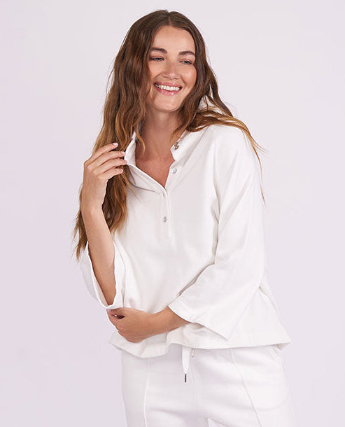 Womens White Jersey Half-Button Sweatshirt