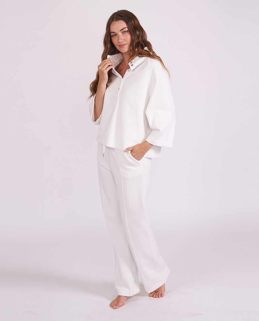 Womens White Jersey Half-Button Sweatshirt