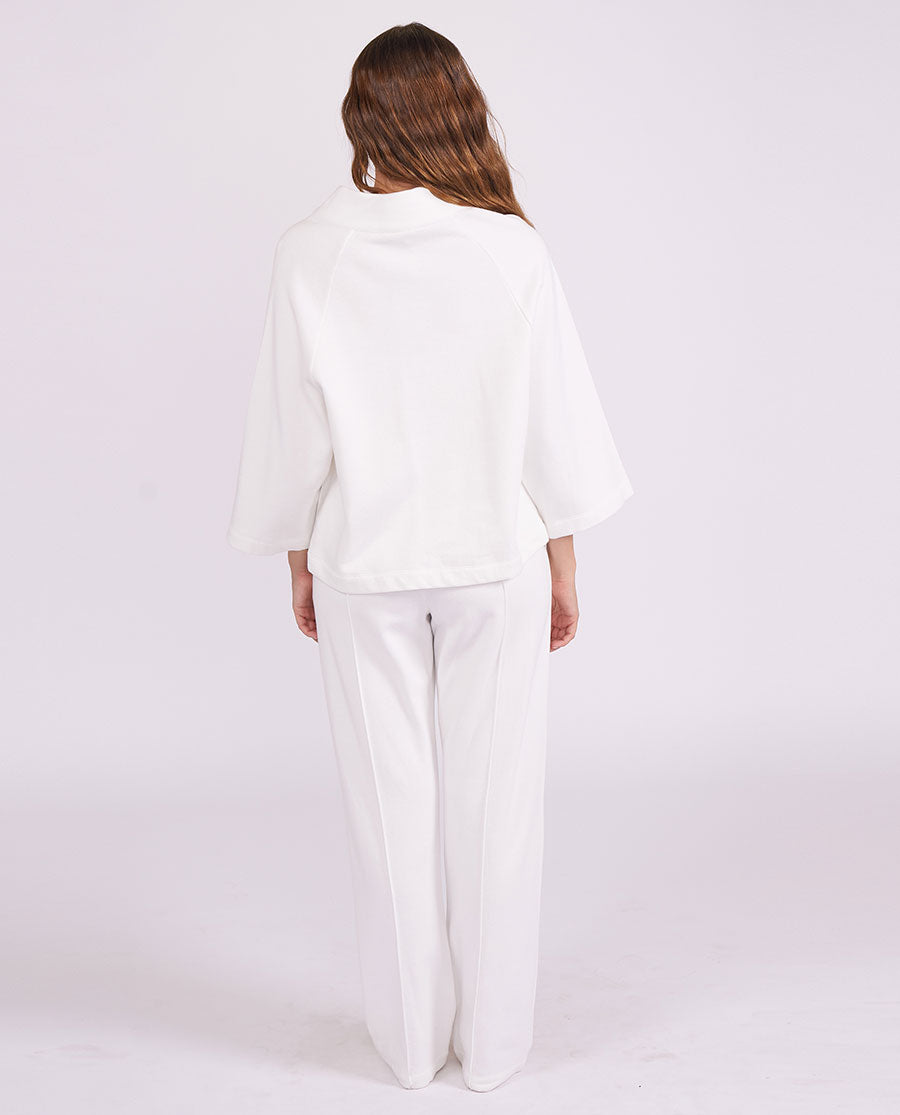 Womens White Lounge Half-Button Sweatshirt and Joggers Set