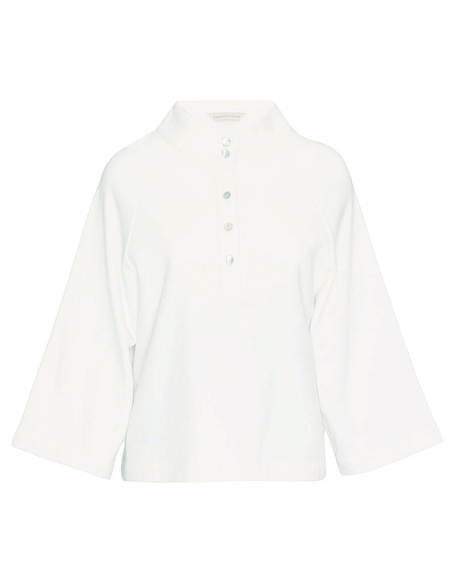 Womens White Jersey Half-Button Sweatshirt