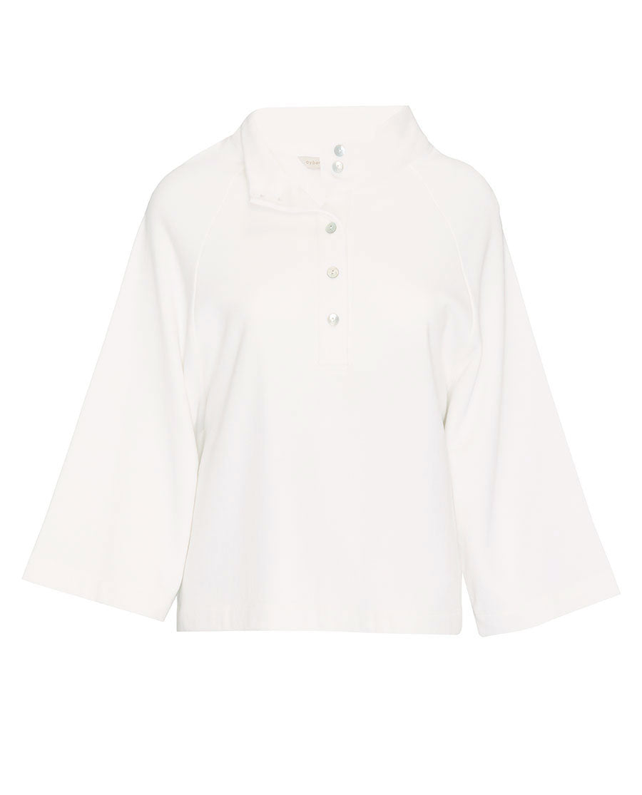 Womens White Jersey Half-Button Sweatshirt