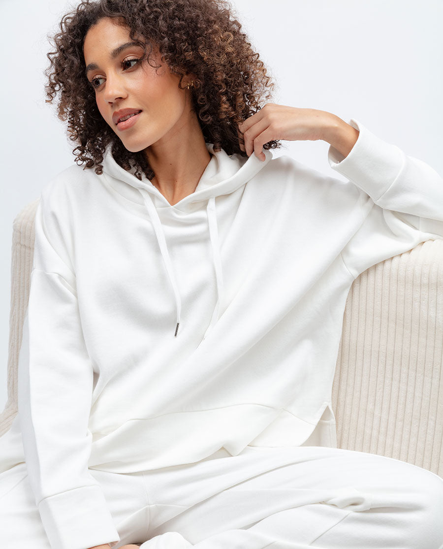 Womens White Jersey Relaxed Hoodie