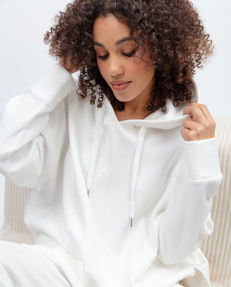 Womens White Jersey Relaxed Hoodie