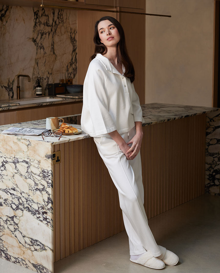 The Lounge Edit Womens White Jersey Wide Leg Joggers