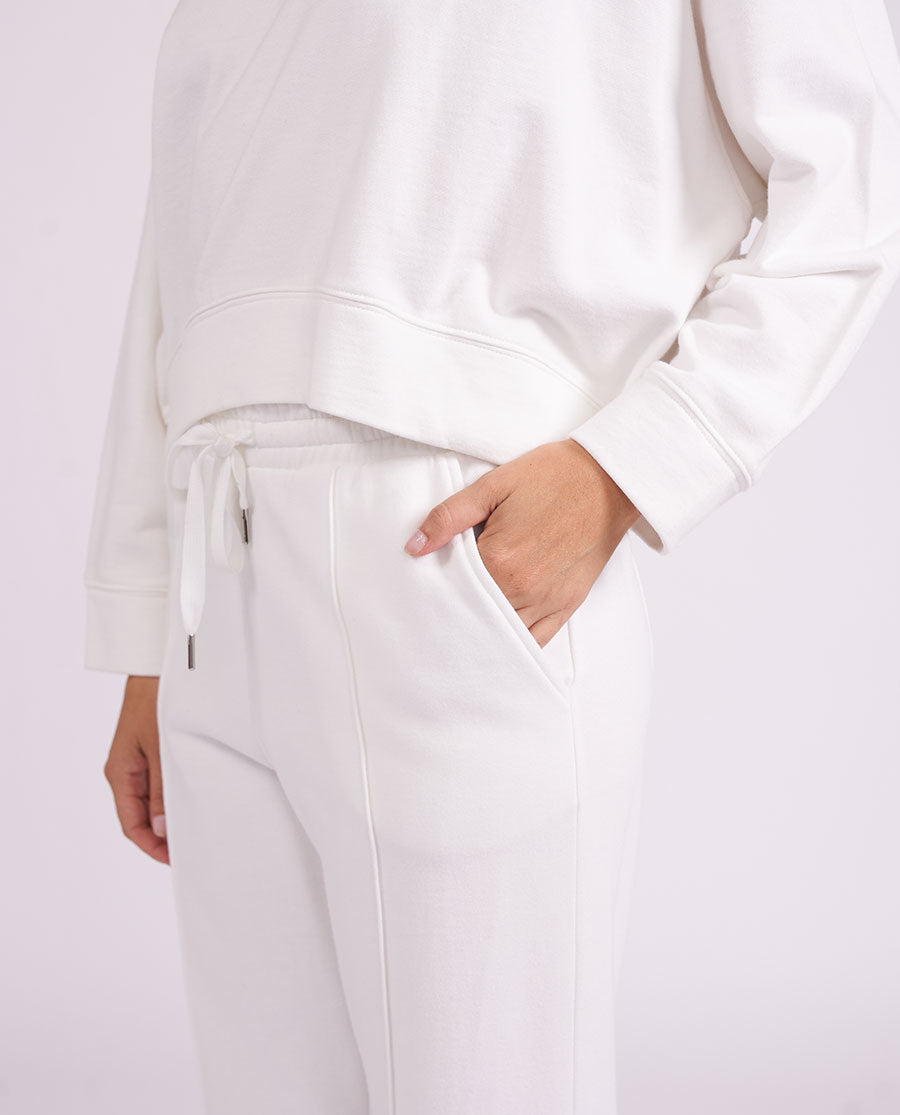 Womens White Lounge Half-Button Sweatshirt and Joggers Set