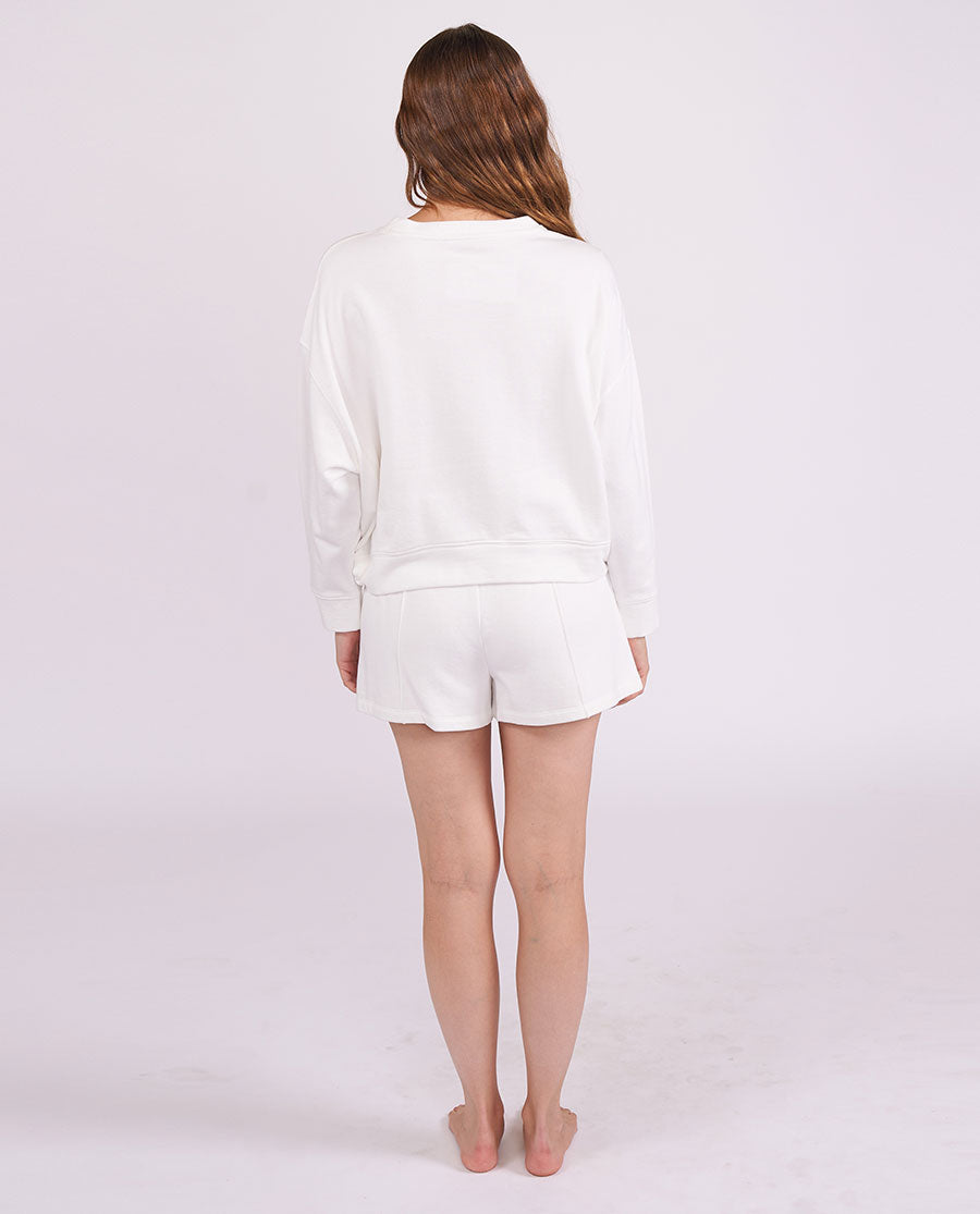 Womens White Lounge Crew-Neck and Shorts Set