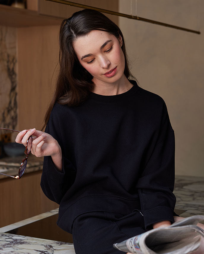 The Lounge Edit Womens Black Jersey Crew-Neck Sweatshirt