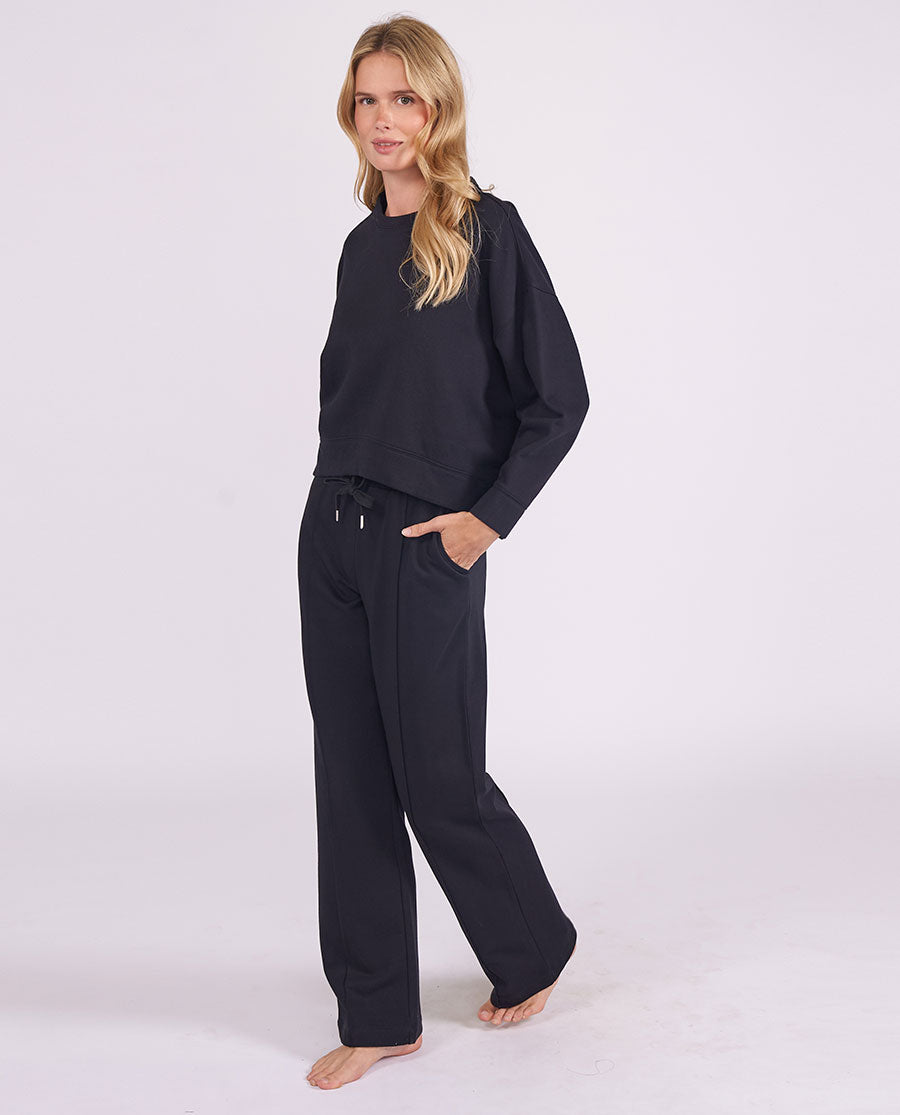 Womens Black Lounge Crew-Neck and Joggers Set