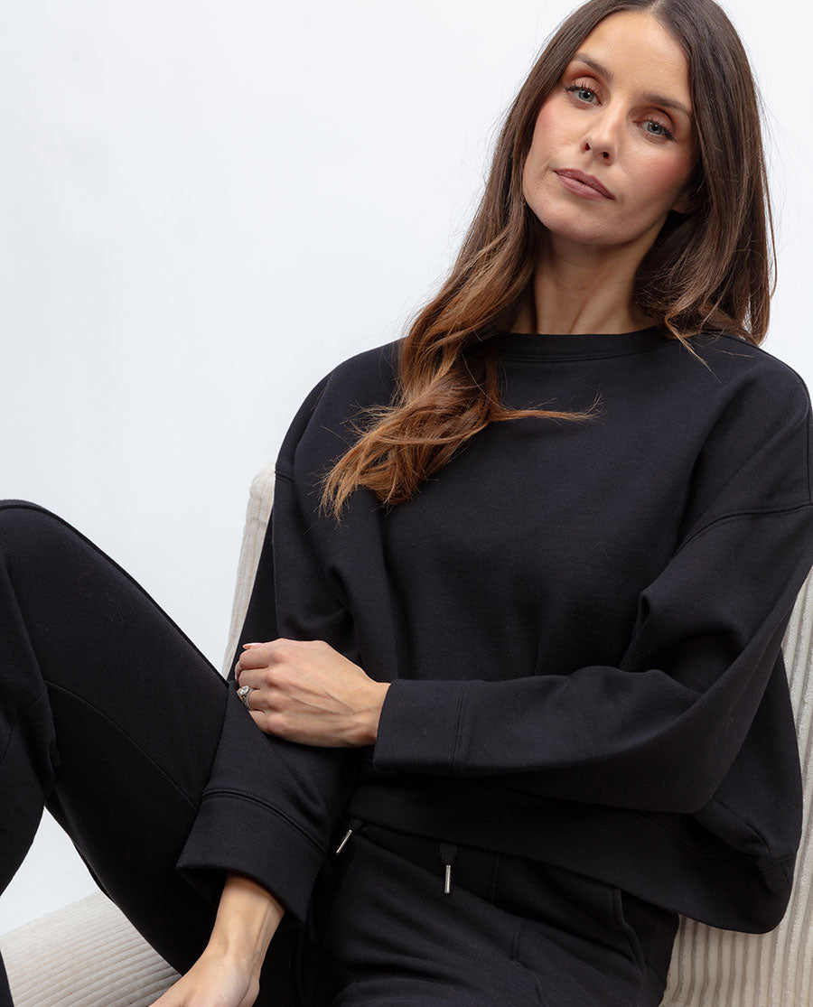 Womens Black Lounge Crew-Neck and Joggers Set