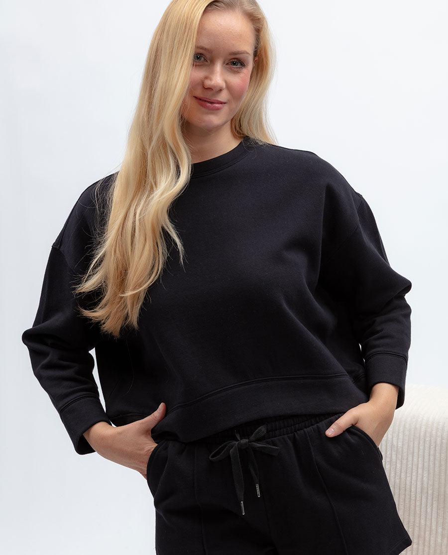 Womens Black Jersey Crew-Neck Sweatshirt