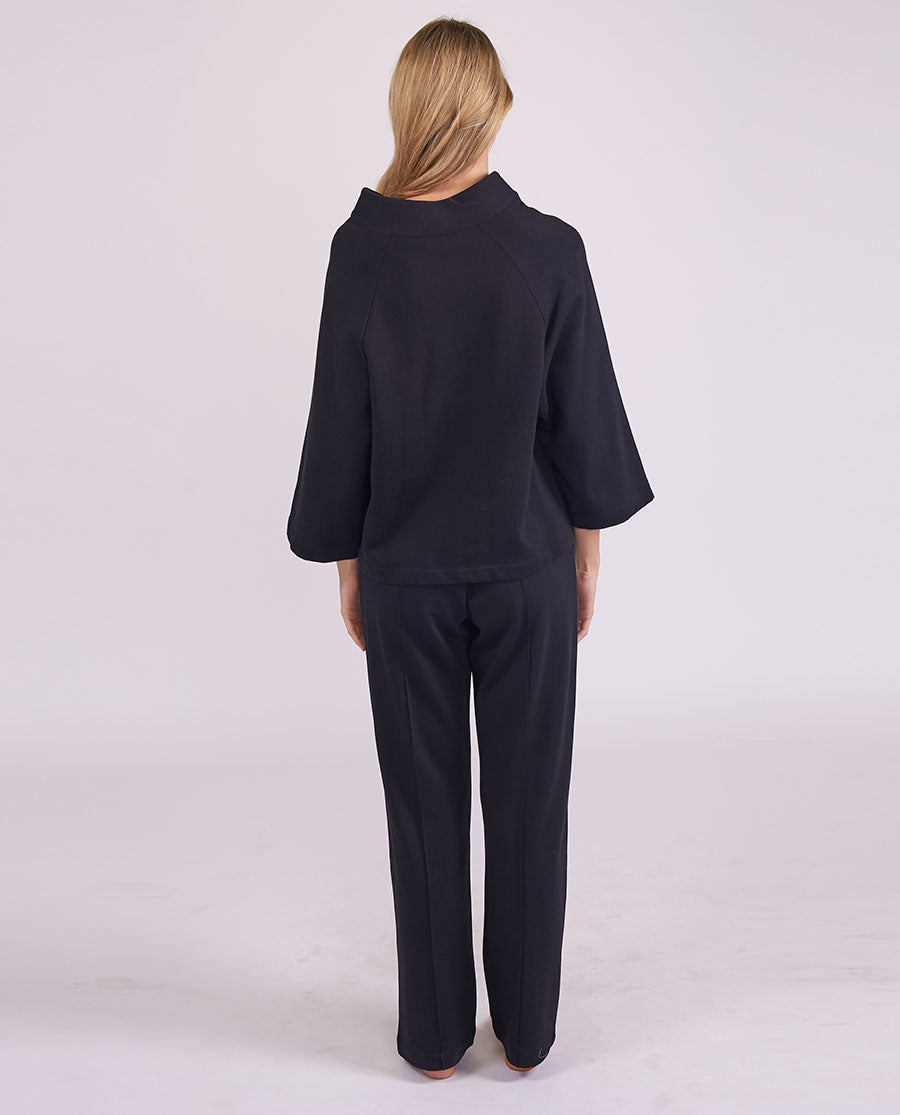 Womens Black Jersey Half-Button Sweatshirt