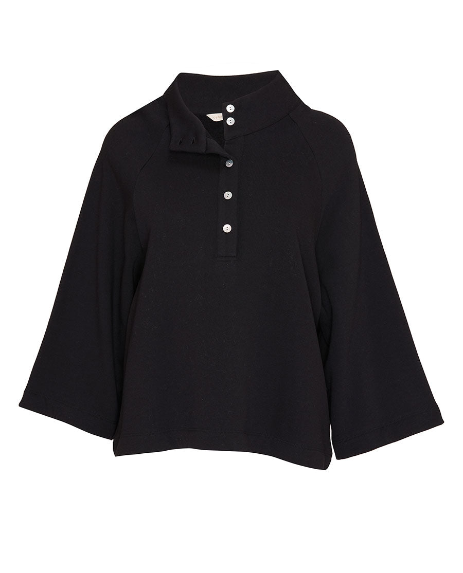 Womens Black Jersey Half-Button Sweatshirt