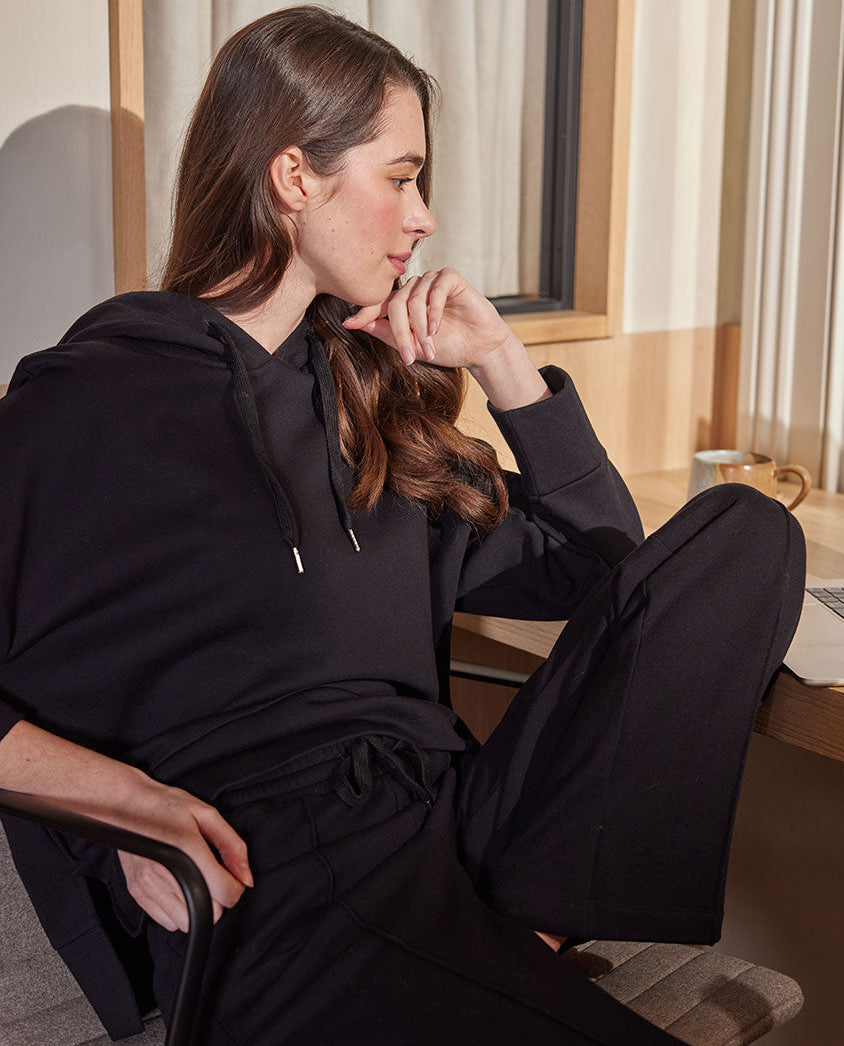 Womens Black Jersey Relaxed Hoodie