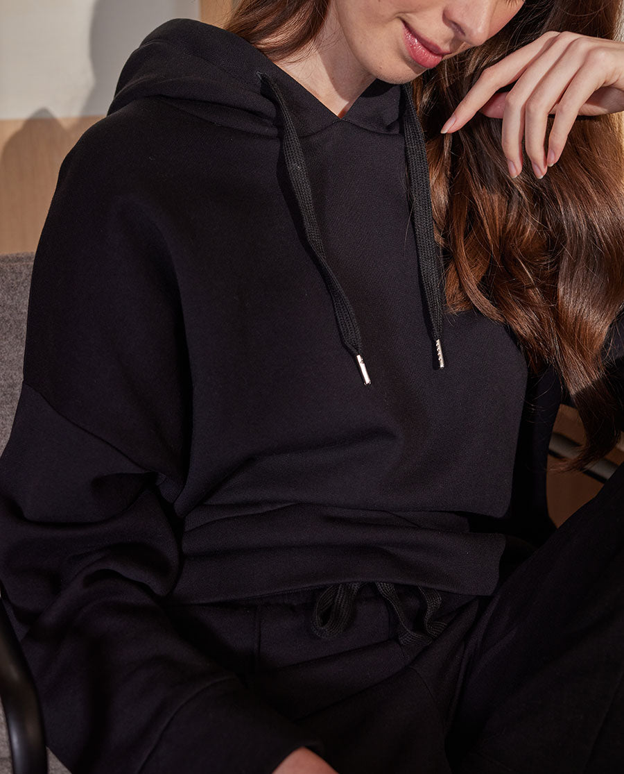 Womens Black Jersey Relaxed Hoodie